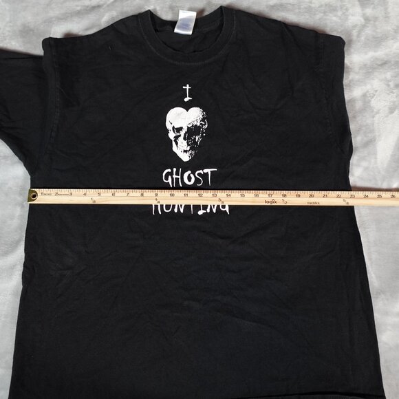 Vintage I Love Ghost Hunting T Shirt Mens XL Heart Skull Grunge Faded Black Y2K - Picture 7 of 8